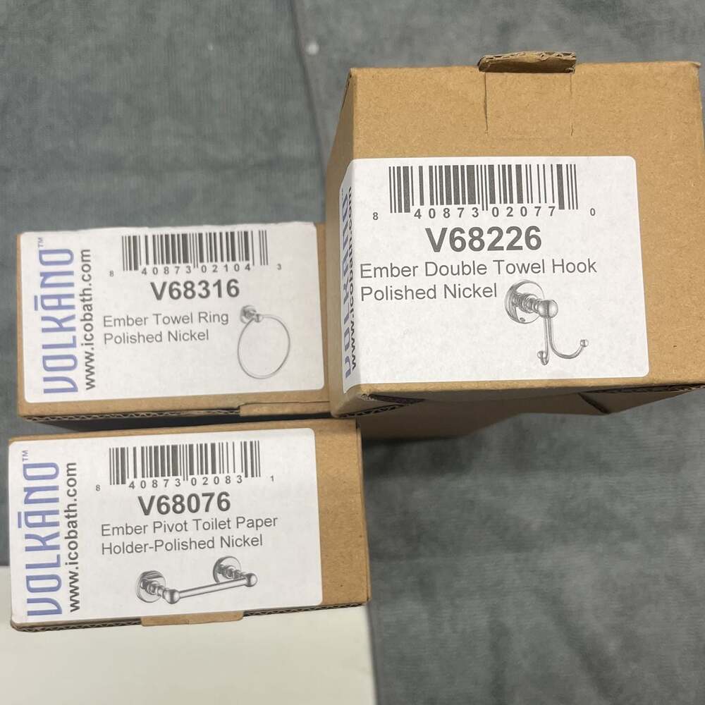 Volkano Ember Bathroom Hardware Set: Towel Ring, Double Hook, & Toilet Paper Hol